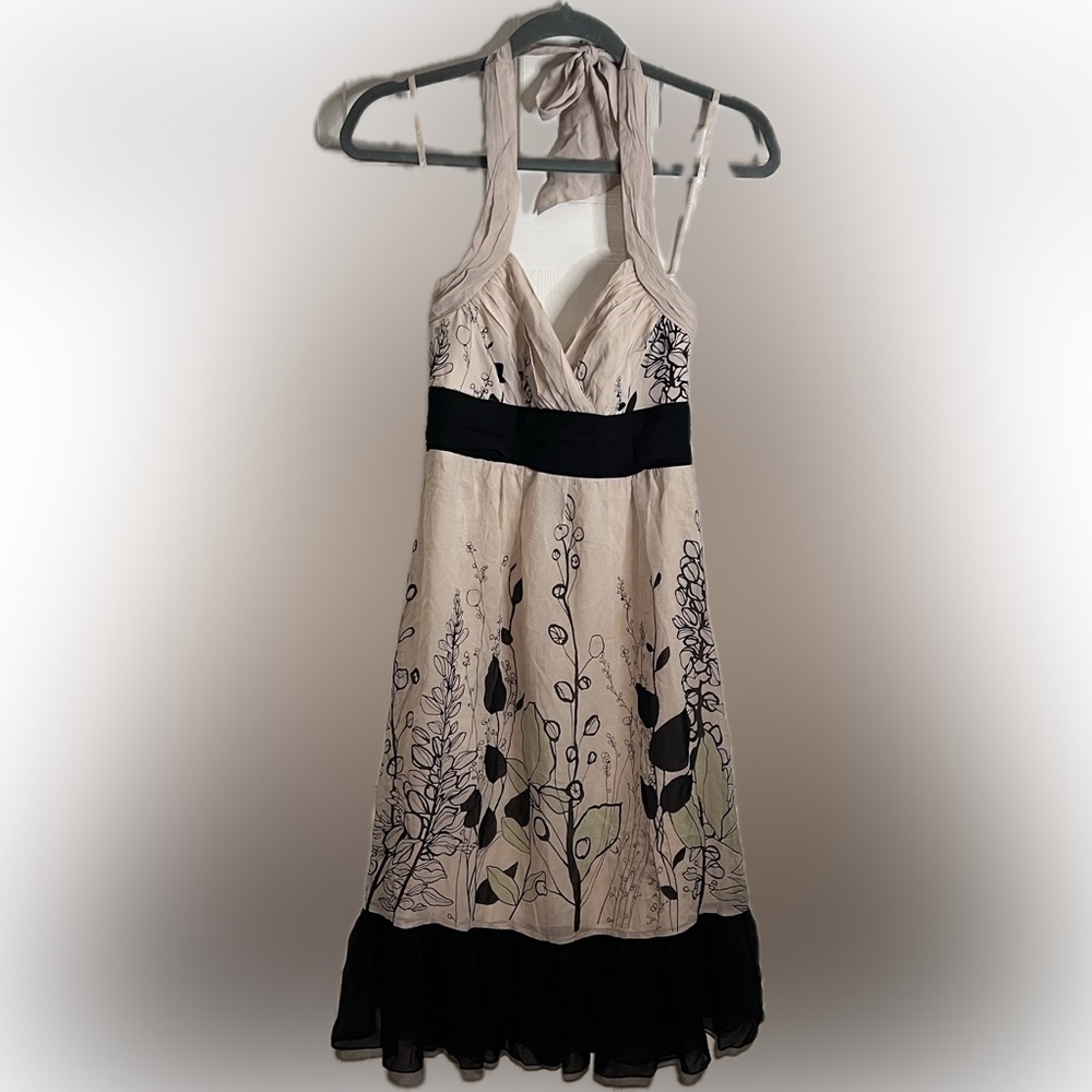BCBG Floral Halter Dress with Black Accents